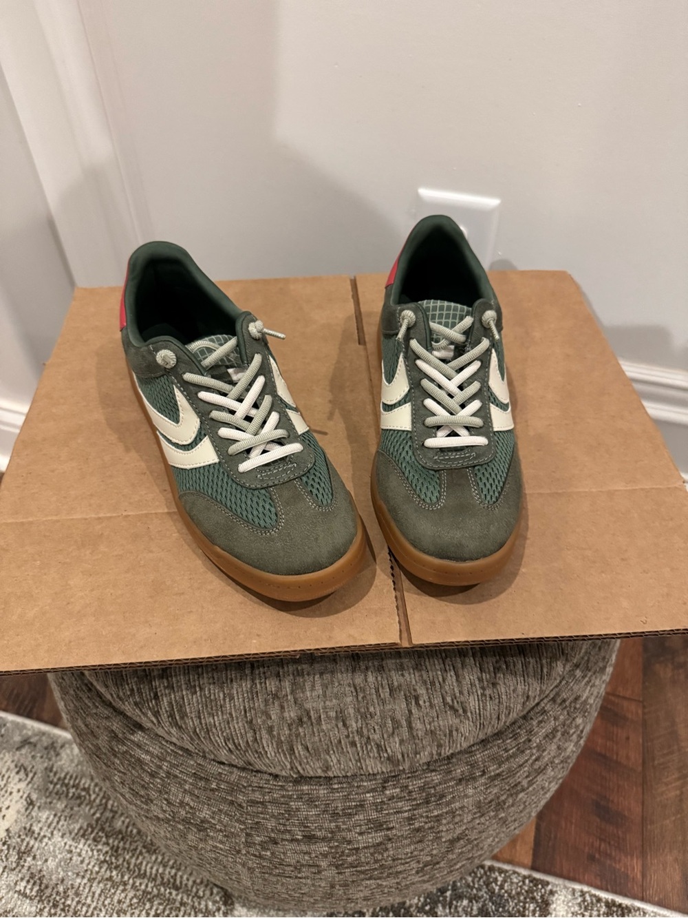 Madden NYC Women's Green Suede & Mesh Sneakers with Gum Sole